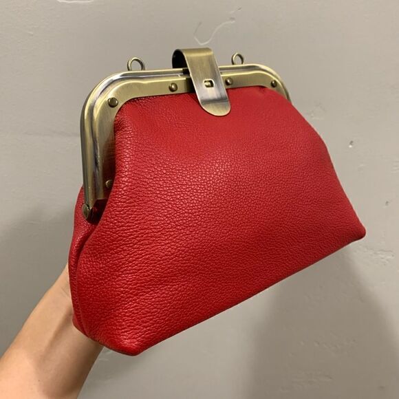 Handmade Genuine Premium Pebble Leathe Push-Lock Clutch/Shoulder Bag/Crossbody - Picture 9 of 16